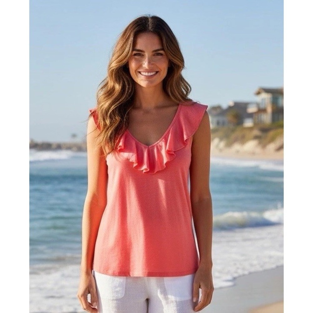 New Lilly Pulitzer Small Tank Top Luxletic Ruffle Pink Size S Vacation Shirt